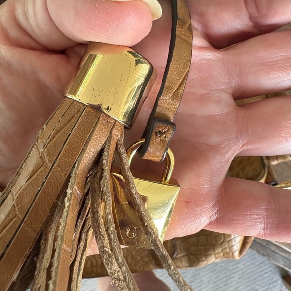 G.I.L.I. Tote Handbag Croc Embossed Tan Leather Tassel Large - Picture 12 of 16